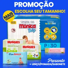 Kit 3 Fralda Descartável Turma da Monica + 2 Sabonetes + 1 Lenço Umedecido + 1 Pomada de Assadura para bebê
