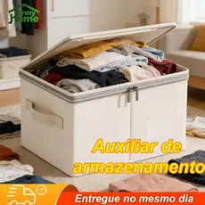 Caixa de armazenamento multifuncional de algodão e linho com capa transparente