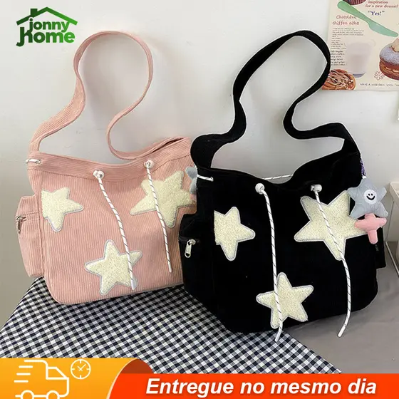 Bolsa Feminina de Ombro Estrela | Design Nicho | Veludo | Grande Capacidade | Comutação Tote | Ombro Crossbody