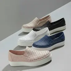 Tênis Slip On Feminino Plataforma Perfurado — Casual Confortável (Preto / Rosa / Azul Marinho / Branco / Bege)