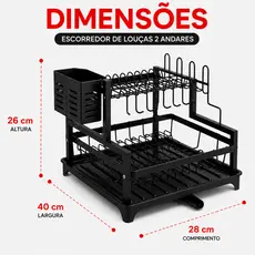 Escorredor de Louças 2 Andares Grande com Porta Talheres Dreno Inteligente Organizador de Cozinha
