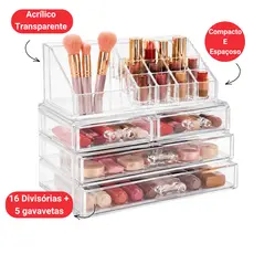 Organizador Acrílico 4 Gavetas: Make e Cosméticos, Maquiagem 16 Cavidades p/Organização Completa
