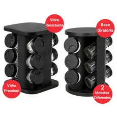 Porta Condimentos Giratório 9 e 12 Potes de Vidro Organizador de Temperos com Tampa Dosadora