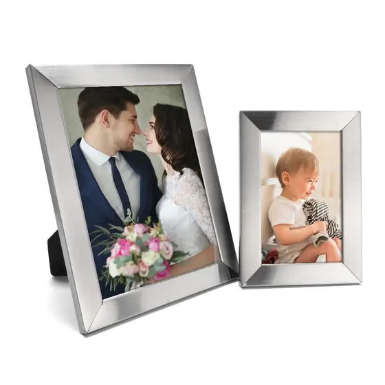 Kit 2 Porta Retratos Foto 10x15 E 15x20 Alumínio Escovado - Moldura Decorativa