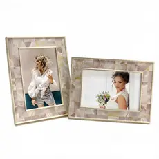 Kit 2 Molduras Porta Retratos 10x15 Cor Champanhe Rosé em Polímero com Vidro - Efeito Mosáico
