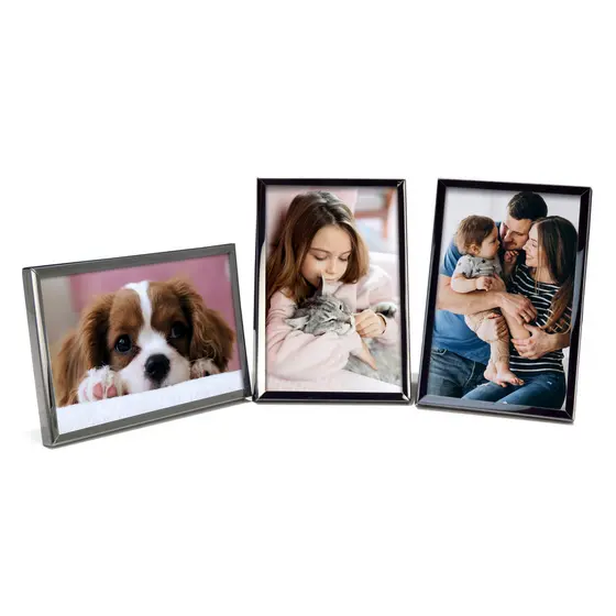 Kit 3 Porta Retratos 10x15 Cor Chumbo Cromado Em Metal Luxo