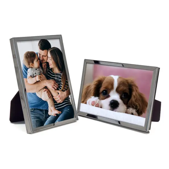Kit 2 Porta Retratos 10x15 Cor Chumbo Cromado Em Metal Luxo