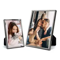 Kit 2 Porta Retratos 10x15 E 15x20 Cor Chumbo Em Metal Luxo