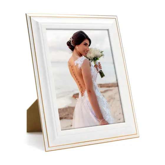 Porta Retrato 15x20 Branco Efeito Mármore Com Borda Dourada