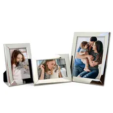 Kit 3 Porta Retratos 2 10x15 e 1 15x20 Prata Metal