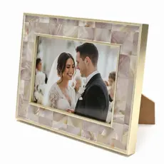 Porta Retrato 10x15 Moldura Cor Champanhe Rosé em Polímero Efeito Mosaico - Estilo Madreperola