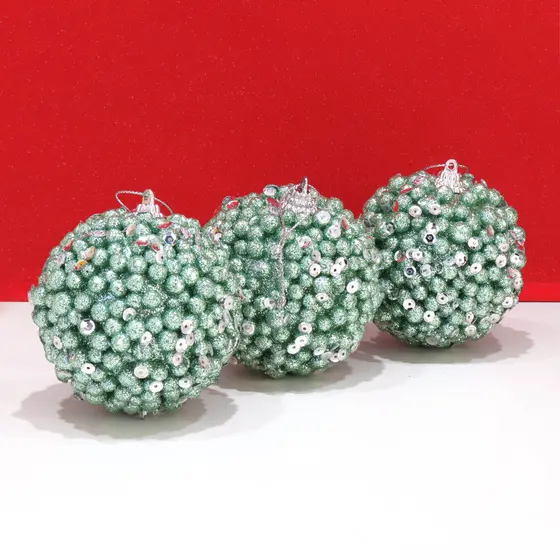 Kit 6 Bolas Árvore De Natal Enfeite Verde Lantejoulas 8cm