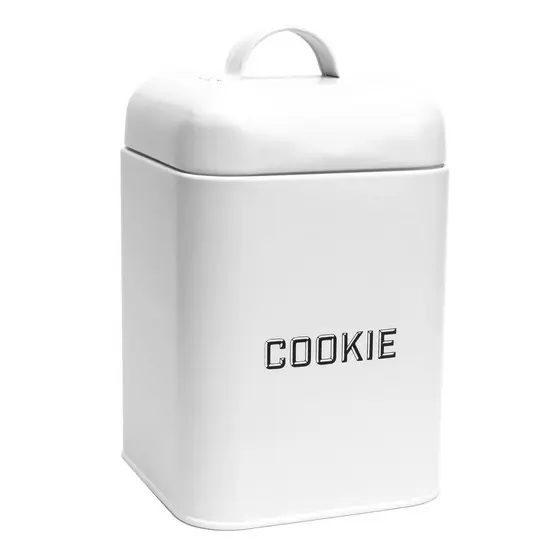 Lata de Biscoito Cookies Quadrada Retrô Metal Alça - Branco