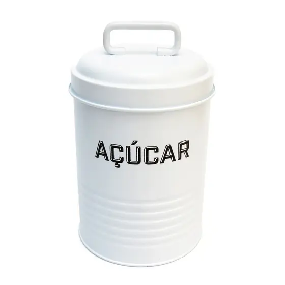 Lata de Açúcar 850g Metal Com Alça - Branco - NH