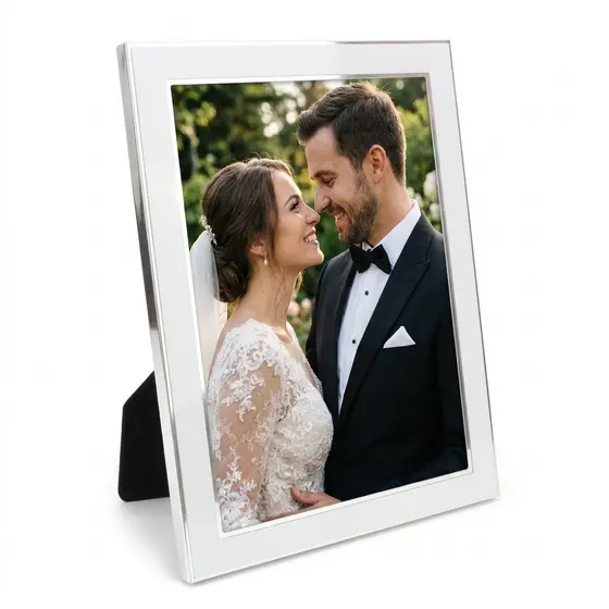 Porta Retrato 13x18 Prata com Friso Cromado Casamento Luxo