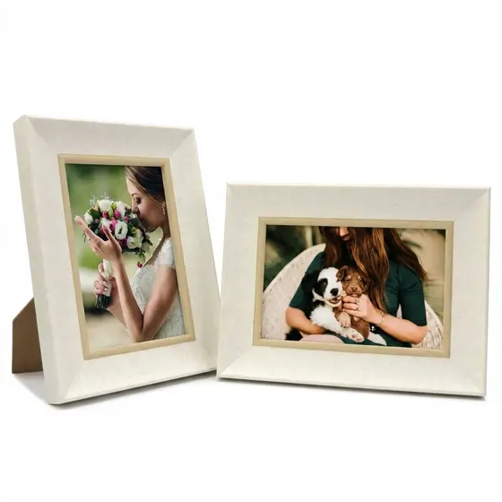 Kit 2 Porta Retratos 10X15 Poliresina Moldura Estilo Mármore Claro