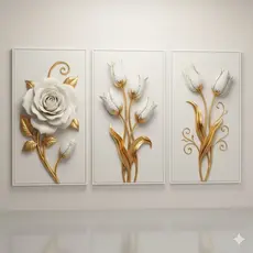 Quadros decorativos Floral Minimalista Branco e Ouro (3 peças)