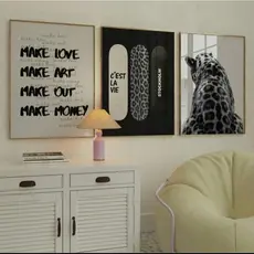 Quadros decorativos Frase Skate Leopardo C'est la Vie (3 peças)