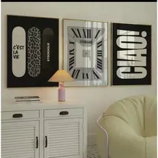 Quadros decorativos Skate Leopardo C'est la Vie Relógio Chaos (3 peças)