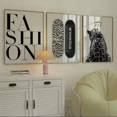 Quadros decorativos Fashion Skate Leopardo Moderno (3 peças)