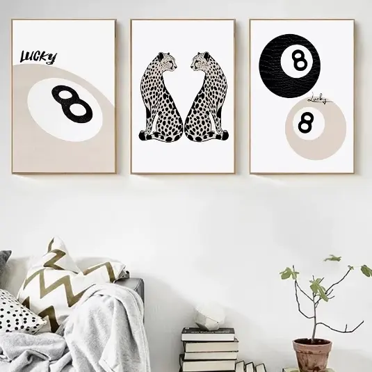 Quadros decorativos Funky sujo martini cocktail & leopardo sorte no.8 bola batom beijo (3 peças)