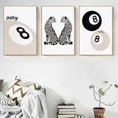 Quadros decorativos Funky sujo martini cocktail & leopardo sorte no.8 bola batom beijo (3 peças)