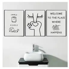 Quadros decorativos Abstrato humor mau cheiro engraçado banheiro preto branco (3 peças)