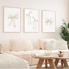 Quadros decorativos Laços brancos coquete para quartos de garotas fofos e delicados (3 peças)