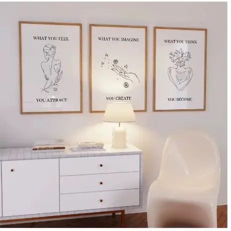 Quadros decorativos Modern afirmação positiva espiritual, moderno, estética, linha b/w, arte (3 peças)