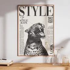Quadro decorativo Onça revista bonita fundo fashion preto e branco aesthetic (1peça)