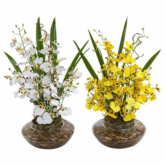 Arranjo Orquídea Chuva de Ouro Vaso Decorativo Montado Centro de Mesa Flor Artificial