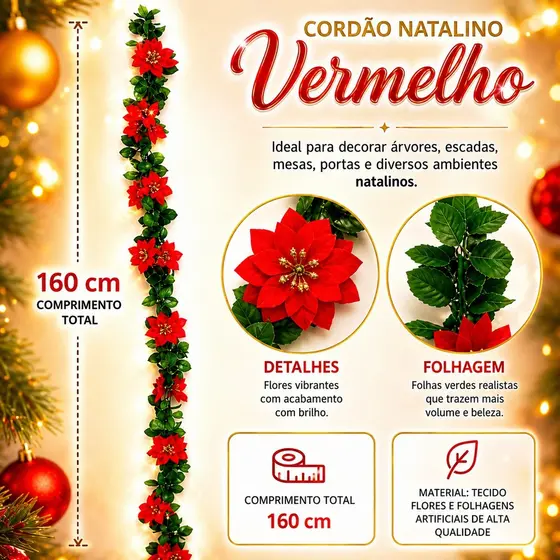 Enfeite Pendente Decorativo 160cm Corrente Bico De Papagaio Artificial Decoração Natal