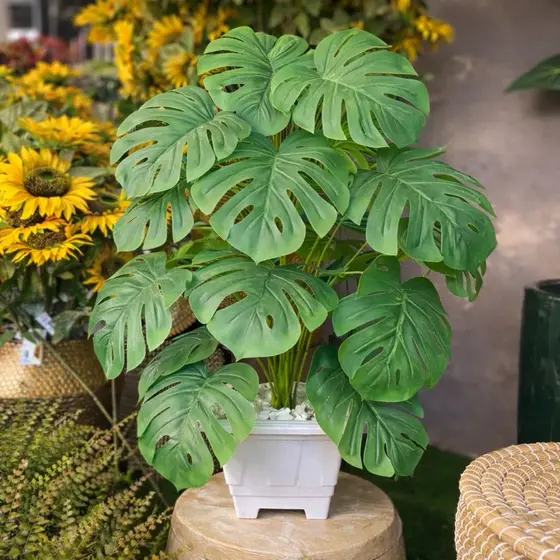 Planta Costela Adão Artificial Vaso 18 Folhas Realistas Decoração Moderna Sala Escritório Jardim