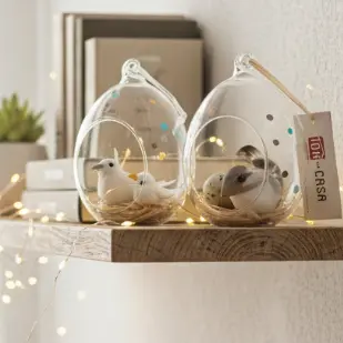 Pássaros Ovo Vidro 13CM Delicado Mini Decoração Luxo Casa Jardim Terrário Artesanal Pendente Cordão