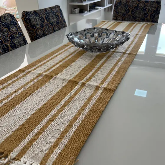 Caminho De Mesa Trilho Algodão Artesanal