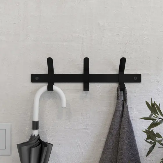 Cabide De Roupa Arara Cabideiro De Parede Fixo Preto De Aço Para Roupas Resistente Com 3 Ganchos