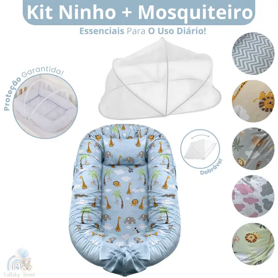 Ninho Redutor de Berço com Laço e Ziper e com Mosquiteiro Protetor Universal Linha Safari