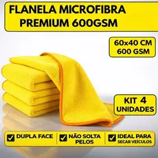 Kit 4 Flanela Microfibra Premium 60x40cm Super Absorção