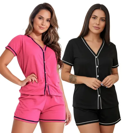 Kit 2 Pijamas Baby Doll Amamentação Americano Cirúrgico com botões em Malha