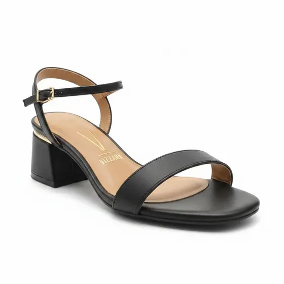 Sandália Vizzano Salto Baixo Bloco Fivela Feminina Preto Fosco 348357