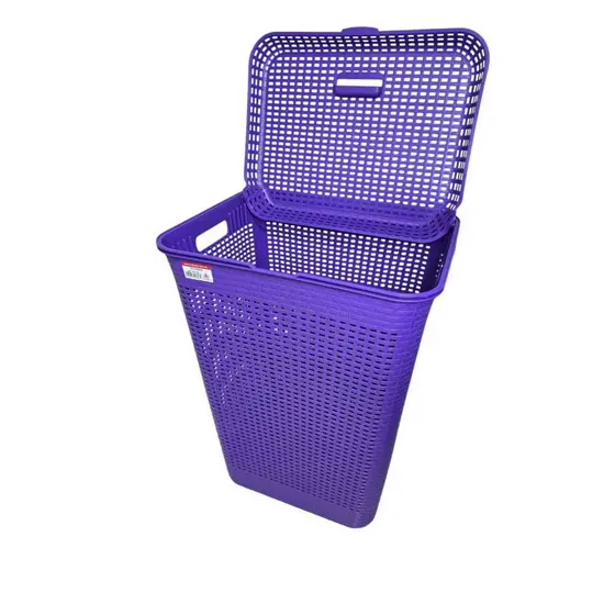 Cesto de Roupa Suja 72L ( Plástico Resistente ) Estilo Rattan - Cor Lilás