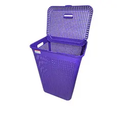 Cesto de Roupa Suja 72L ( Plástico Resistente ) Estilo Rattan - Cor Lilás