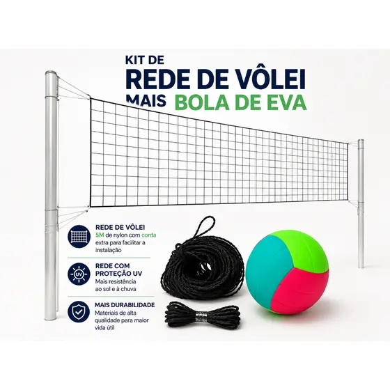 KIT REDE DE VOLEI 5M COM BOLA EVA