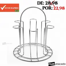 Porta Copos Escorredor De Mesa Aramado Cromado Para 6 Copos Com Puxador Mola Reforçado Cozinha