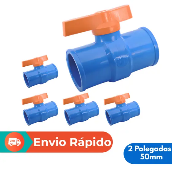 Registro Esfera Soldável 50mm Pvc Azul Asperjato | Kit 5 Unidades | Irrigação