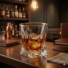 Jogo 6 Copos Cristal Whisky 300ml Borda Dourada Hauskraft