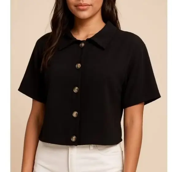 camisa social feminino blusa manga curta  e  botões