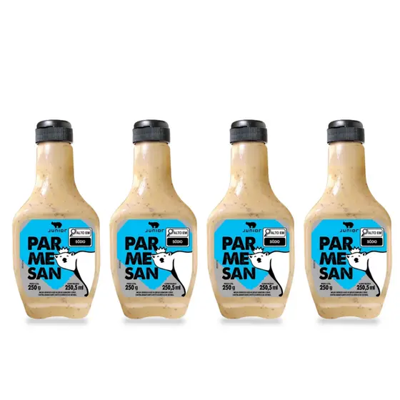 KIT 4 Molho Salada Parmesan Gourmet Cremoso 250g Frasco Junior Queijo Parmesão Saladas