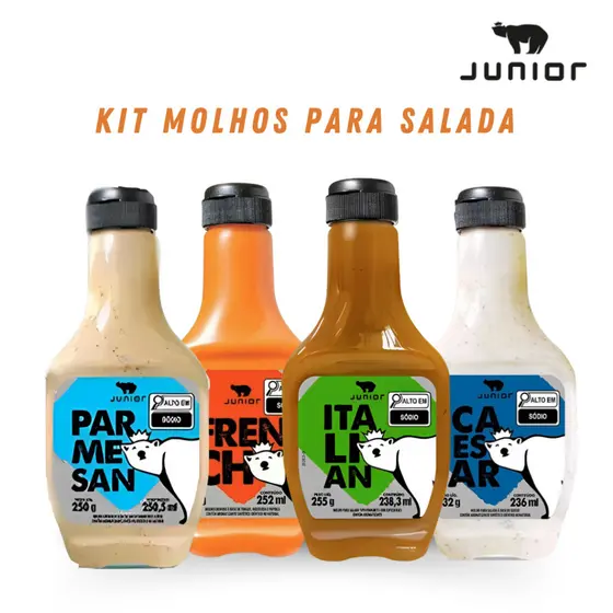 Combo Molho Saladas Caesar French Italian Parmesan Kit Com 4 Unidades Júnior Frasco Tempero Salada