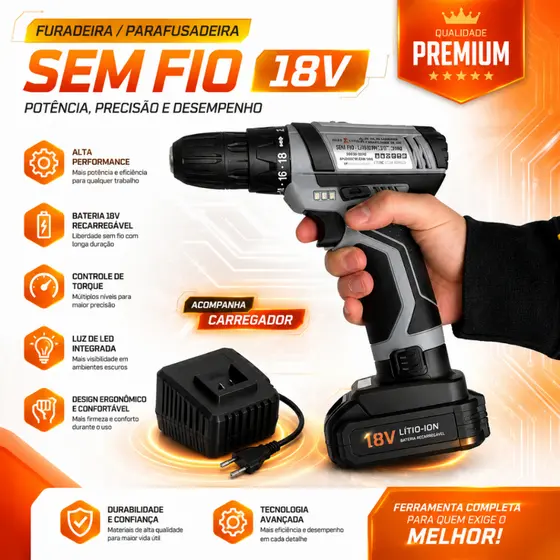 Parafusadeira Furadeira 48V Baterias e Carregador Completo